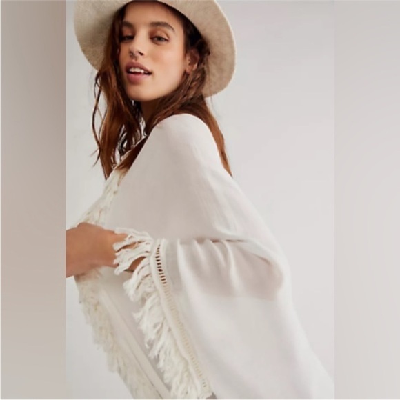 NEW NWT Free People Sun Bleached Fringe Long Line Open Front Kimono - Picture 8 of 10